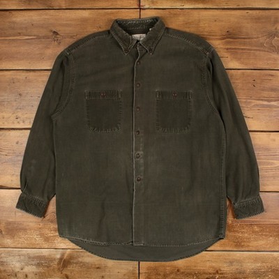 Vintage St. John's Bay Button Shirt XL Herren Baumwolle Solid Workwear Grunge Grün
