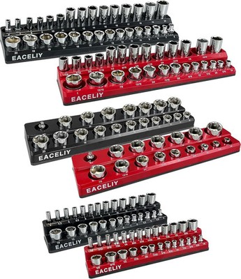 EACELIY 6-Piece Magnetic Socket Organizer Set, 1/2'', 1/4'' and 3/8'' SAE & Metric