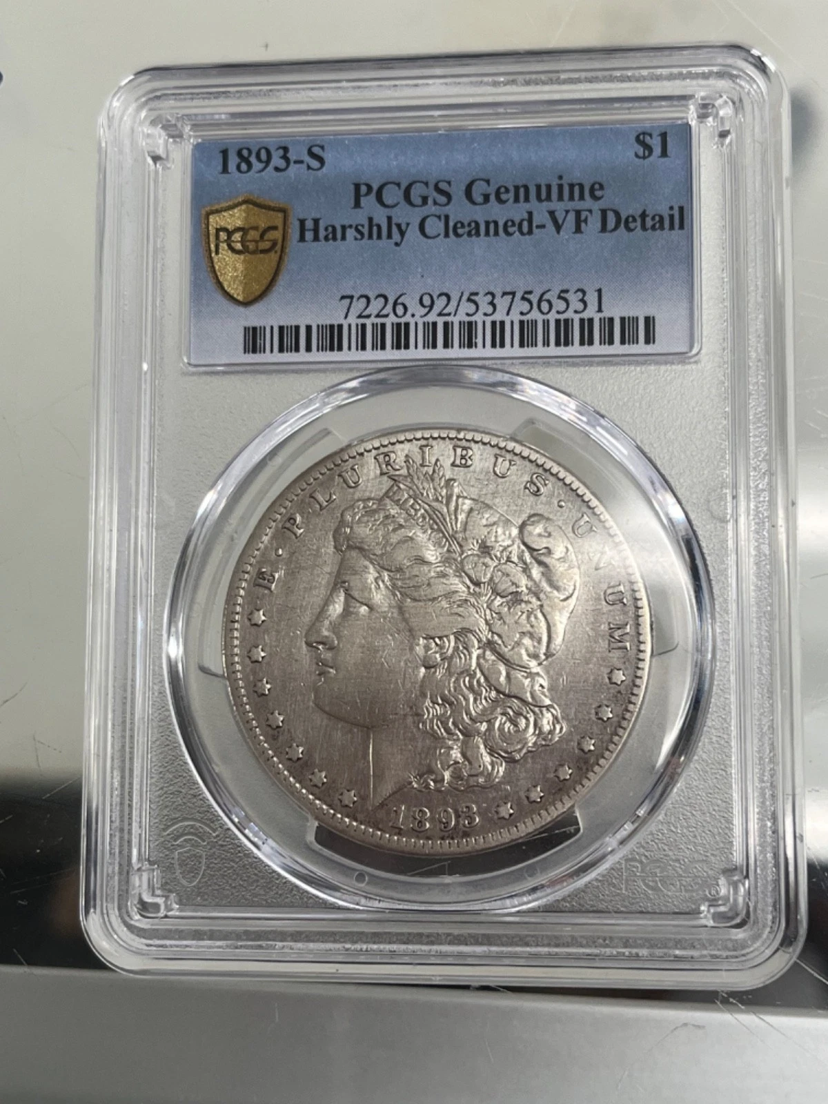 1893-S $1 MORGAN DOLLAR - PCGS GENUINE CHOICE  VF LOOKS XF GOLD SHIELD