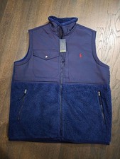 Polo Ralph Lauren Men's Color Block Hybrid Full Zip Vest Blue Navy Sherpa SZ LT