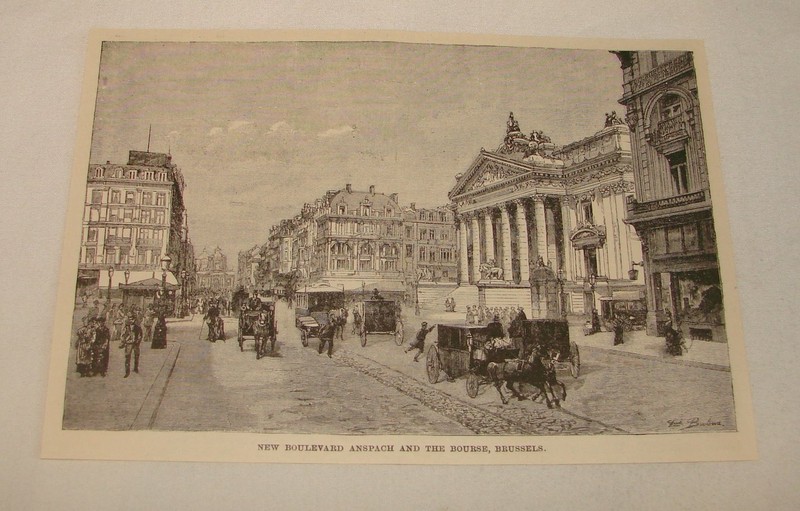 1887 magazine engraving ~ NEW BOULEVARD ANSPACH, Brussels, Belgium