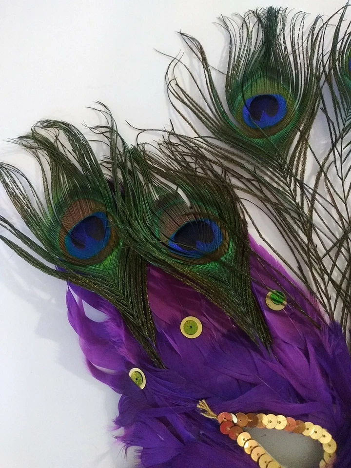 Máscara emplumada de pavo real verde púrpura máscara de mascarada Halloween Foto 3 de 4