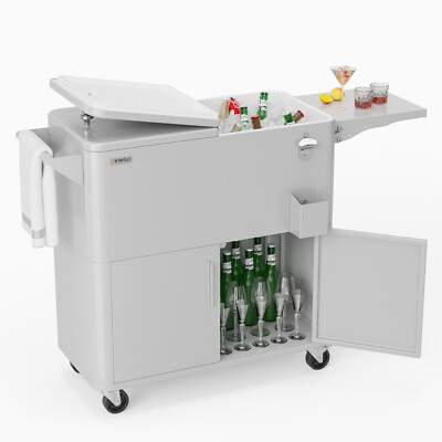 80 Quart Rolling Cooler Cart with Bottle Opener Drainage Wheels Outdoor Beverage