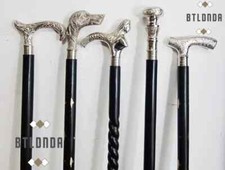 Lot of 5 Different Silver Brass Head Handle Victorian Wooden Walking Stick/cane