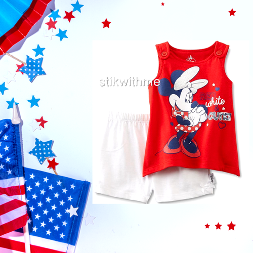Disney Minnie Mouse RED, WHITE & CUTE Tank Top & Shorts SET 6/9 mos. NEW w/Tags