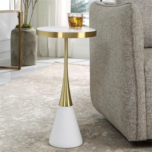 Uttermost Apex Contemporary Concrete and Metal Accent Table in Brass/White - Picture 2 of 3