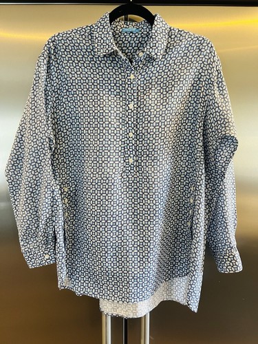 J McLaughlin Small 100% Leinen Tunika Top blau Muster Knopfdetail