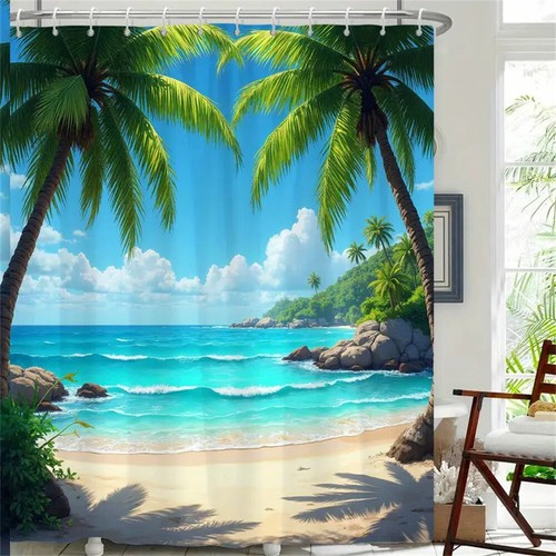 Strand Kokosnuss Bäume Wasserdicht Stoff Duschvorhang Mehrere Größen - Bild 2 von 17