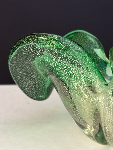 Murano Art Glass Bowl Kelly Green Shamrock Clover Silver Aventurine 1960’s Italy - Picture 6 of 24