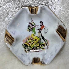 Made in Spain Ashtray Flamenco Dancers Porcelain Gold Trim Souvenir