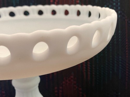 Open Edge Imperial Glass 7" COMPOTE WHITE SATIN GLASS DATE 3-8-1956 Vintage - Picture 5 of 11