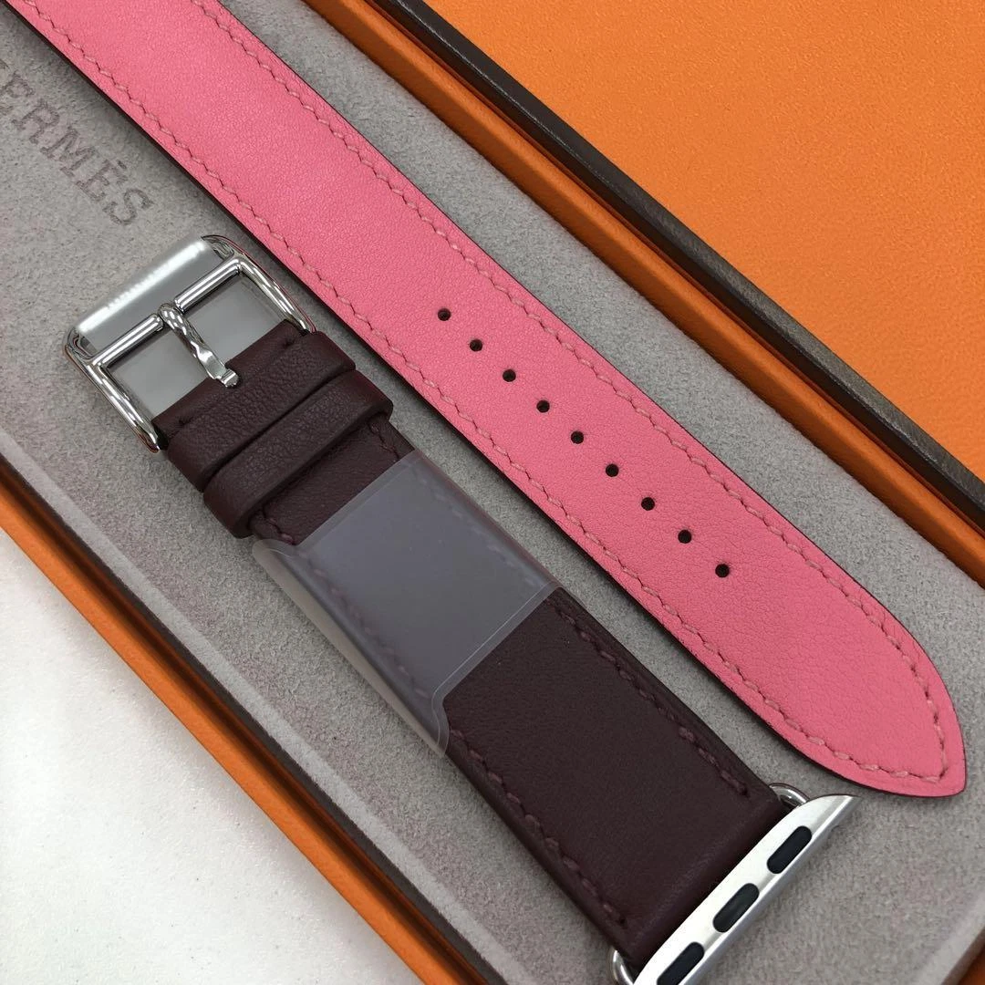 Auth Apple Watch Hermes Leather Band 38 40 41mm Pink Rose azalee