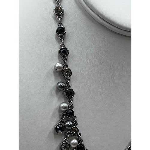 Swarovski Signed Black Crystal and Gray Pearl Bib Statement Necklace - Picture 6 of 15
