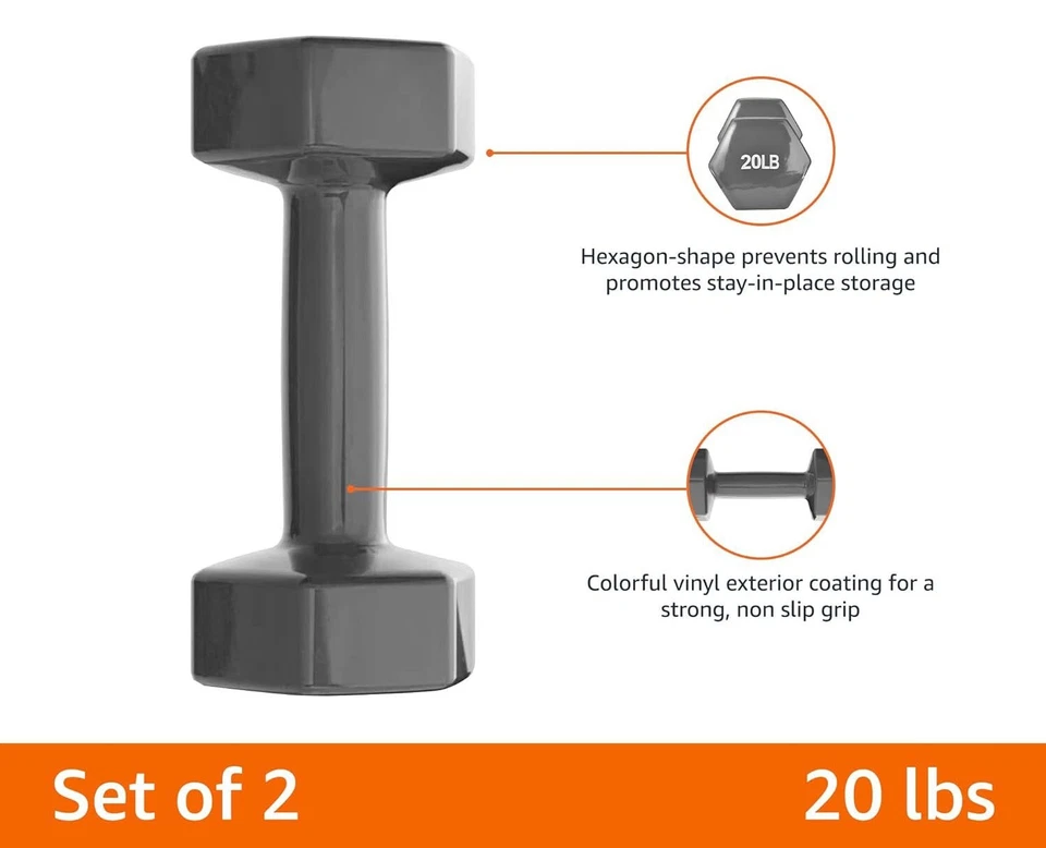 Par de mancuernas hexagonales recubiertas de vinilo 2 lb-20 lb pesas de mano, 2 piezas mancuernas EE. UU. Foto 4 de 4