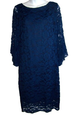 NEW Marina Dress Size 12 Women's Navy Blue Lace Lined Pullover Dress