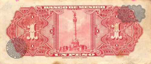 Mexico 1 Peso 20.8.1958 Series HC Prefix V Circulated Banknote Top1 - Picture 2 of 2