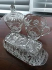 Vintage Anchor Hocking Star of David Glass Butter, Creamer & Sugar Dish Set