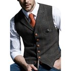 <!--F#f_0-->Mens Vest Herringbone Tweed Waistcoat Vintage Formal Notch Lapel Retro Vest AU<!--F/-->