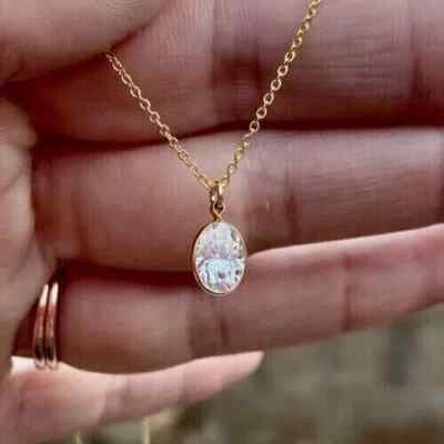 2.00Ct Oval Cut Moissanite Solitaire Pendant 14K Yellow Gold Plated