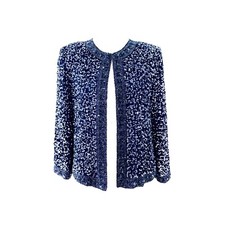 Vintage Scala Navy 100 Silk Beaded Sequin Jacket Size S/M Evening Party Mobwife