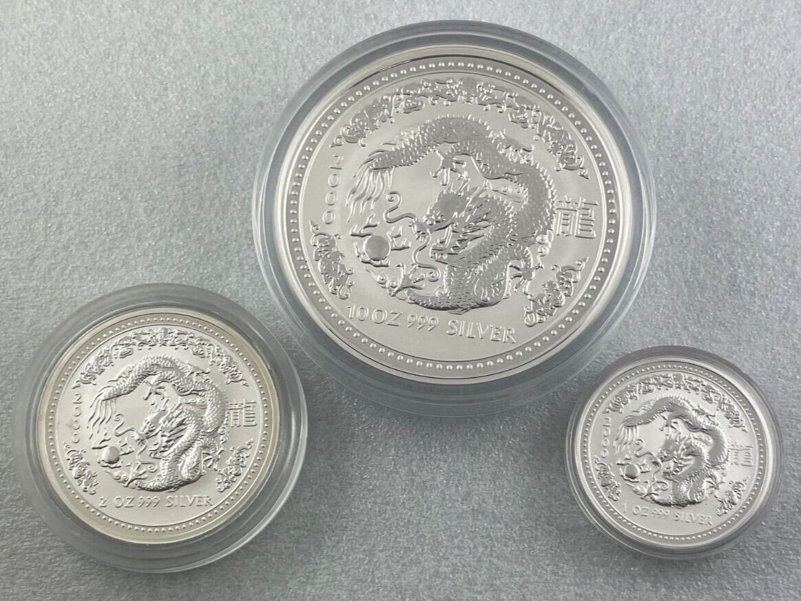2000 Year of the Dragon 10oz, 2oz & 1oz Series I Set - 999 Silver