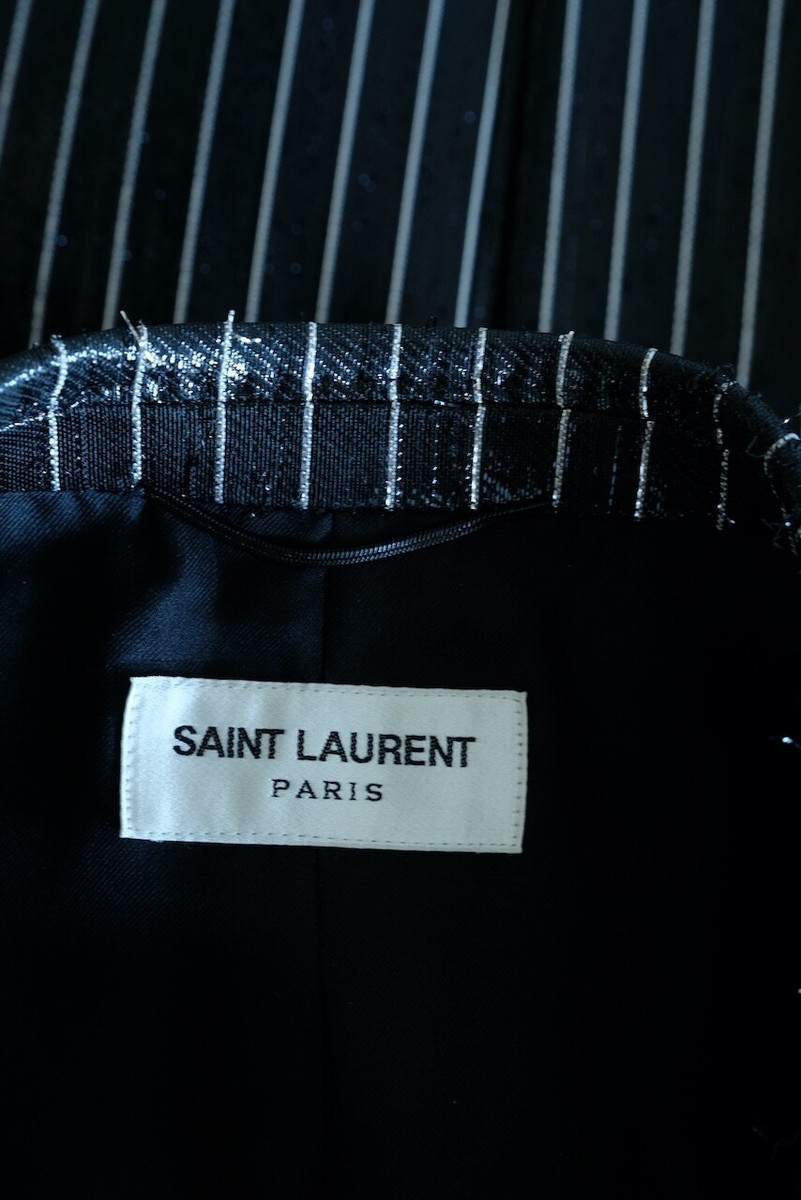 Saint Laurent Pinstripe Blazer Shiny Lamé Jacket FW16 Hedi Saint Laurent Pinstripe Blazer Shiny Lamé Jacket FW16 Hedi