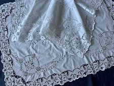 Antique Pillow Shams LARGE PAIR Handmade Richlieu Cutwork Embroidery