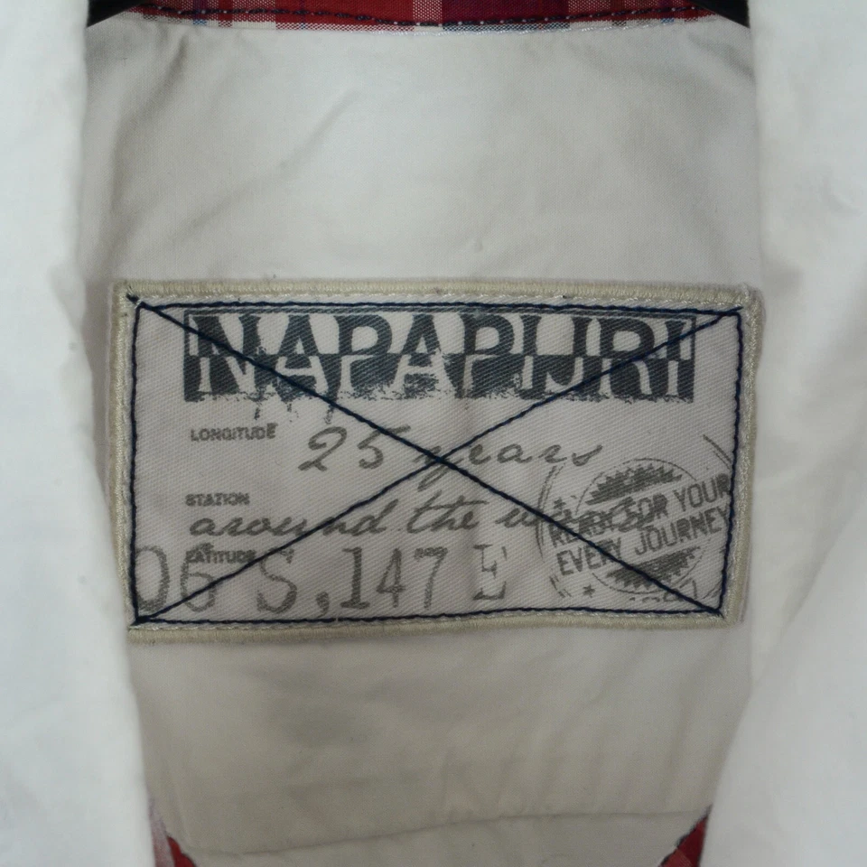 Napapijri Hombre XL Camisa con Botones Cuadros Coderas Algodón Cuello Blanco Top - Imagen 3 de 4