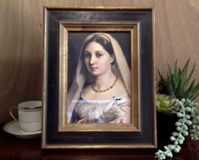 RAPHAEL “La Donna Velata" Framed Detail Print from Bookplate Print 5 x 7 in