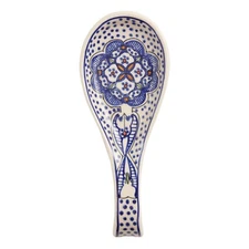 Tunis White And Blue Ceramic Spoon Rest, Crafted and Hand Painted