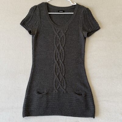 Express Charcoal Short-Sleeve Sweater Dress, Wool Blend - SIZE Medium | eBay