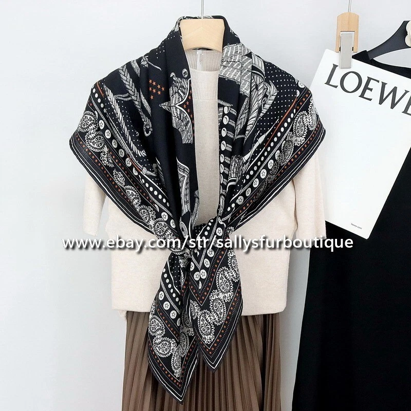 Sallys 70% Cashmere 30% Silk Scarf Aztec Print Square Shawl Kerchirf 43" Black - Image 3 of 4