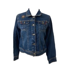 Arizona Denim Jacket Girls Large Blue Guitar Print Button Front