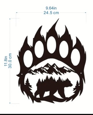 Bear Paw Metal Wall Art Black Plasma Cut Rustic Cabin Decor