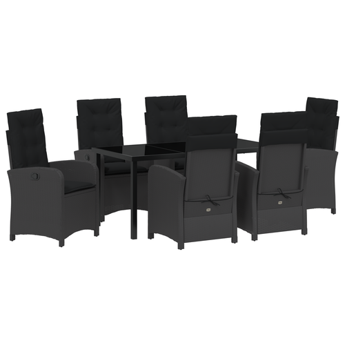 vidaXL 7 Piece Garden Dining Set with Cushions Black Poly Rattan - Picture 2 of 11