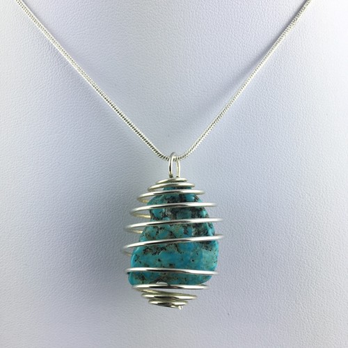 Pendentif Triangle En Turquoise D'Arizona Et Argent 925 - 15,5 G