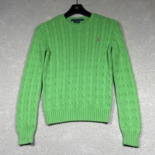 Polo Ralph Lauren Green Cable Knit Cotton Crew Neck Sweater Women s XS