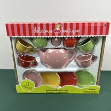 Delicious Boutique Porcelain Tea Set 13 Pieces Polka dot Multicolored New In Box
