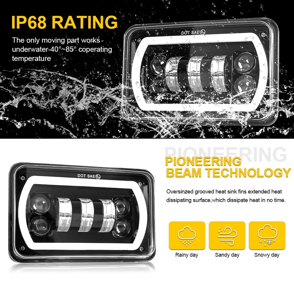 4x For GMC W3500 W4500 W5500 Forward DOT 4x6 LED Headlights Hi/Lo Beam Amber DRL - Image 4 of 4