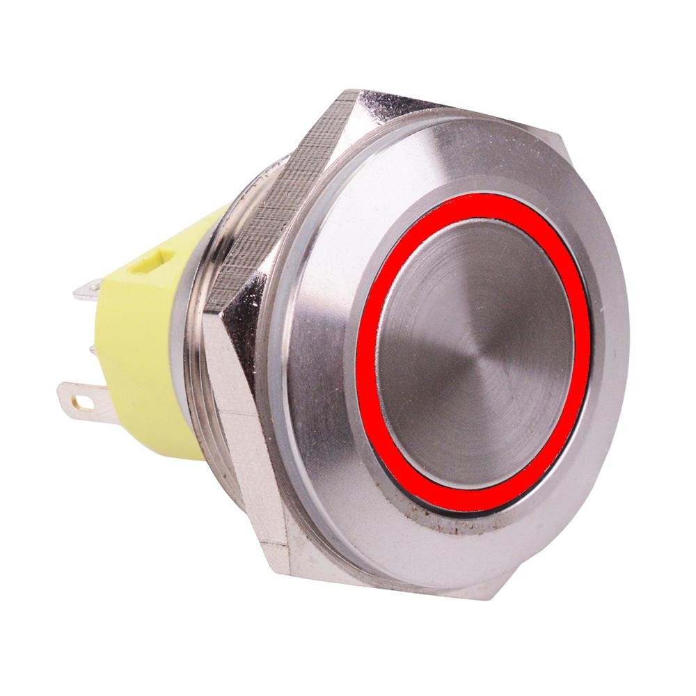 Red On-(On) 28mm Vandal Momentary Push Button Switch 2NO/2NC 12V