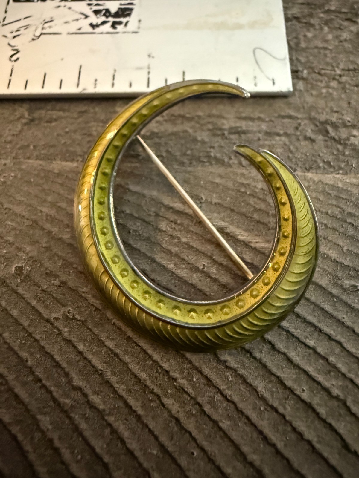 Vintage Aksel Holmsen Norway 925S Sterling Silver Enamel Crescent Moon Brooch
