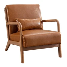 CANMOV Accent Chair Mid Century Modern Arm Chair, PU Leather Reading Armchair