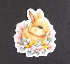 Yellow Bunny With Flowers Easter Sticker 2" x 1.75" AQ
