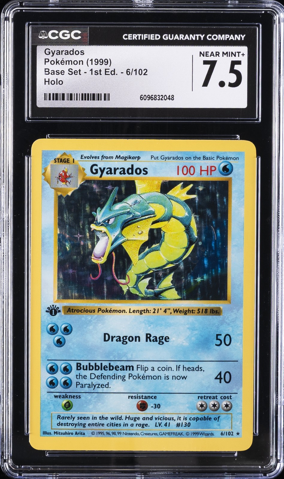 1999 POKEMON BASE SET HOLO #6/102 GYARADOS CGC 7.5