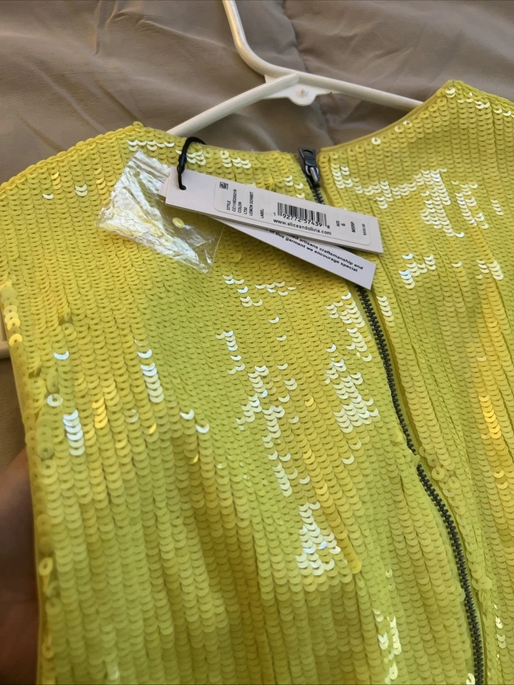 Alice + Olivia NWT $550 Yellow Sequin Sleeveless Dress Lemon Sorbet Sz6 MINT CON - Image 4 of 4