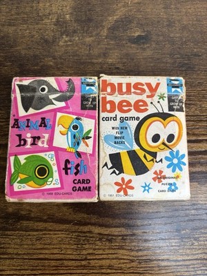 Ed-U-Cards 1959 Animal Bird Fish- 33 Cards & 1951 Busy Bee 34 Cards Cars Games