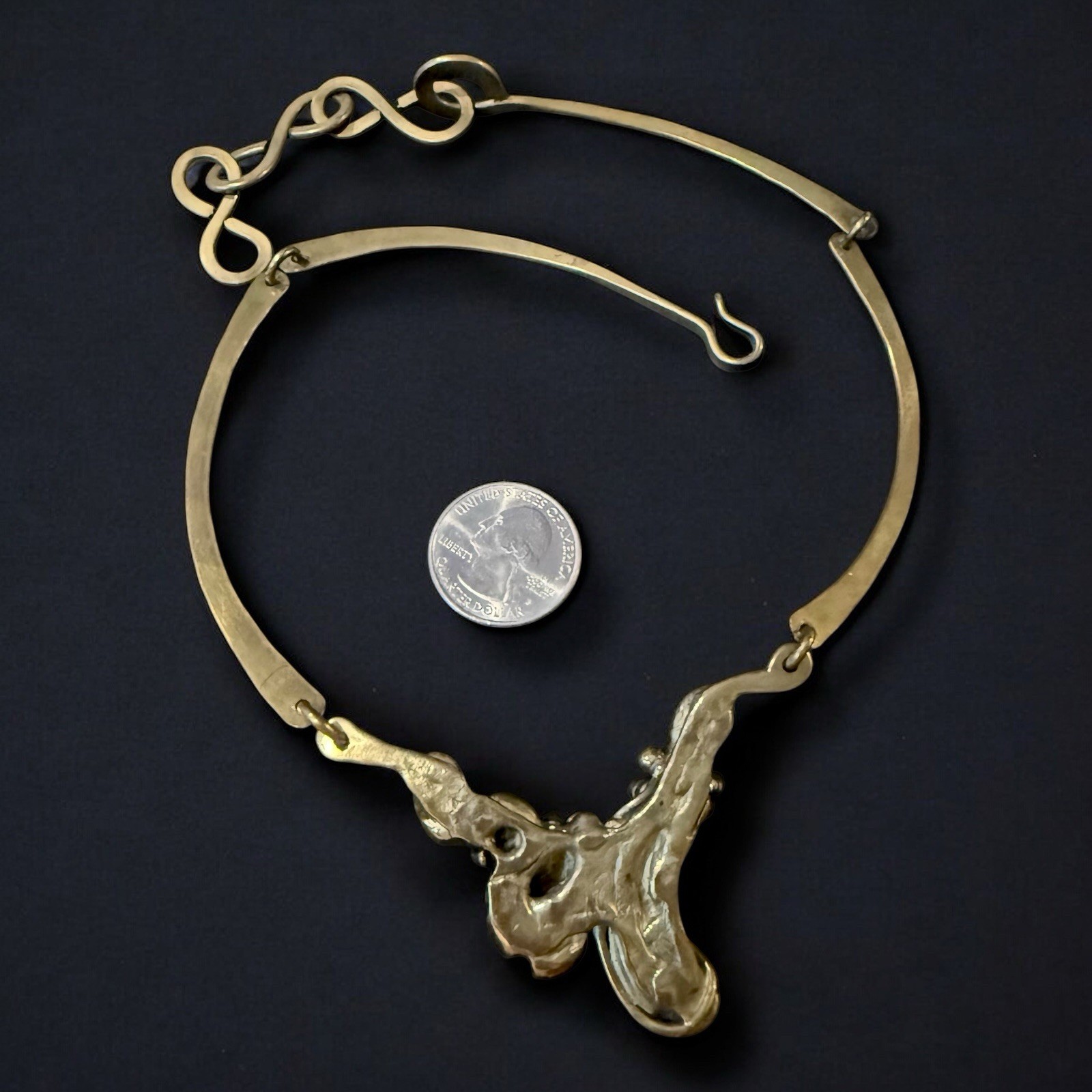 Brutalist Brass Statement Necklace Sculptural Mod… - image 3