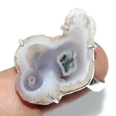 Tree Agate In Solar Slice 925 Silver Plated Ring US 8 Ethnic Jewelry Trendy H179 - image 1 of 4