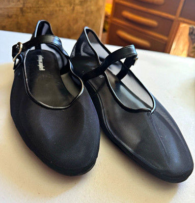 Jeffrey Campbell Black Mesh Mary Jane Flats Buckle Strap Pointed Toe - Sz 10