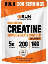 Micronized Creatine Monohydrate Powder 1kg 2.2lbs, 200 Servings  Bulk Creatine